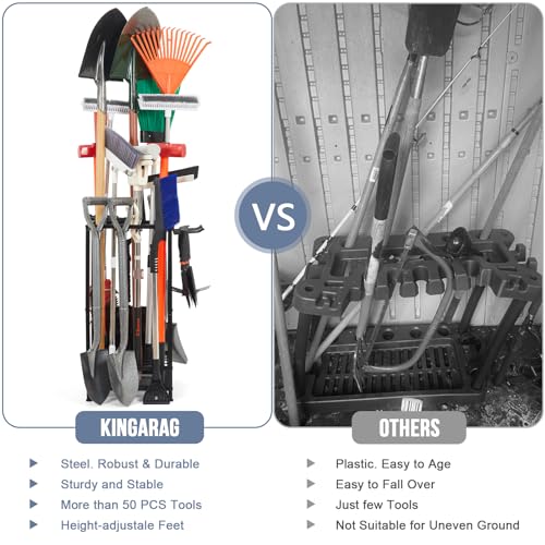 Garden Tool Organizer, Yard Tool Organizer up to 50 Tools, Garage Tool Organization and Storage, Garden Tool Storage, Yard Tool Racks, Tool Stand, Tool Holder for Garage, Shed, Outdoor, Black Kingarage