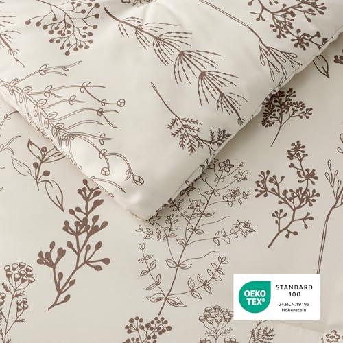 Bedsure Queen Comforter Set - Beige Bed Set, 3 Pieces Cute Floral Bedding, 1 Soft Botanical Flowers Comforter and 2 Pillow Shams Bedsure
