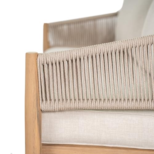 Christopher Knight Home Katarina Patio Acacia Wood Loveseat Furniture, Outdoor Loveseat Sofa with Comfy Fabric Cushions, 2-Seater Sofa with Handwoven Rope Backrest for Garden, Light Brown+Beige Christopher Knight Home
