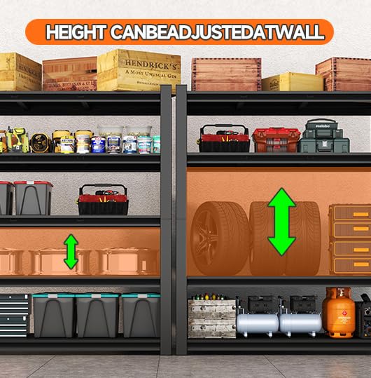 63" H Metal Garage Shelving Heavy Duty 2000LBS Adjustable Storage Shelves Unit 5 Tier garage storage shelves Utility Storage Rack Shelf for Basement, Commercial, Warehouse, Industrial, Black PRESTELION