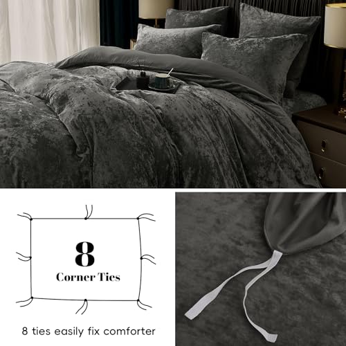 PHF Truly Velvet Duvet Cover Set King Size, 3pcs Ultra Soft Breathable Comforter Cover Set, Luxury Cozy Flannel Duvet Cover with Pillow Shams Bedding Collection, 104" x 90", Dark Gery PHF