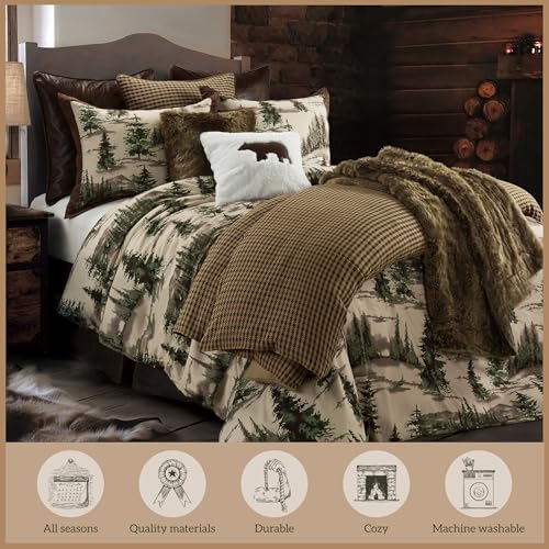 Paseo Road Cabin Bedding Joshua 3 Piece Lodge Comforter Set with Pillow Shams, King Forest Woods Bedding, Pine Trees Comforter Set, Woodland Nature Western Rustic Bed Set Paseo Road