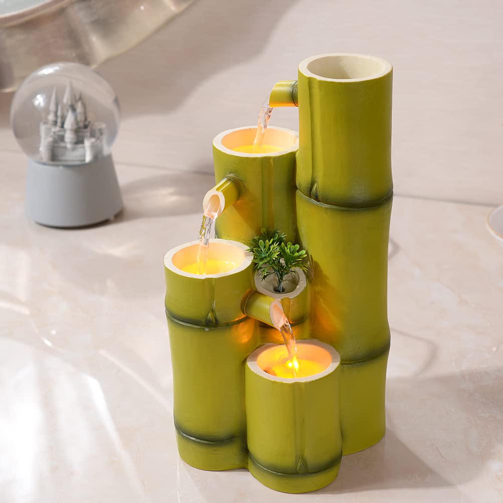 Haobos Tiered Bamboo Appearance Column Tabletop Fountain Relaxation Desktop Waterfall Fountain, 10.6 Inch Tall Simulation Natural Bamboo Cascading Fountain Decorate for Home/Office Haobos