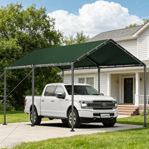 10x20 FT Heavy Duty Carport Car Tent Car Canopy Storage Shed,Portable Garage Party Tent,Portable Garage All-Season Tarp for Car,Truck,SUV,Party (Green) GREZJXC