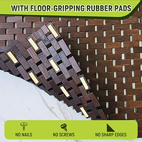 gazechimp Bamboo Wood Bath Mat, Bathroom Mat, Bathmat Kitchen Rugs for Bathtub, Sauna and Shower, Brown Gazechimp