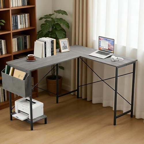 Sagenest L Shaped Desk, 50 Inch Reversible Computer Desk Corner Gaming Table with CPU Stand & Storage Bag, Sturdy Metal Frame PC Workstation for Home Office SageNest