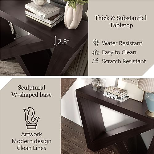 HOMES: Inside + Out Naomi Modern Decorative Accent Console with W-Shaped Legs, Narrow Desk, Wood Entryway Console Table for Living Room, Hallway, Entrance, Small Spaces, Cappuccino HOMES: INSIDE + OUT