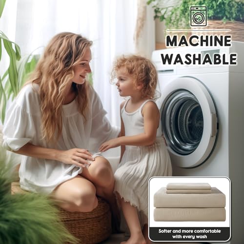 SONORO KATE 100% French Pure Linen Sheets, Breathable and Durable Linen Full Size Sheets, Anti-Tear Linen Bed Sheets, Machine Washable, 16 Inch Deep Pocket - 4 Piece (Natural Linen, Full) SONORO KATE