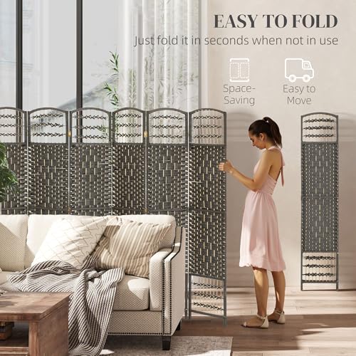 HOMCOM 8 Panel Room Divider, Folding Privacy Screen, 5.6' Room Separator, Wave Fiber Freestanding Partition Wall Divider, Dark Gray HOMCOM