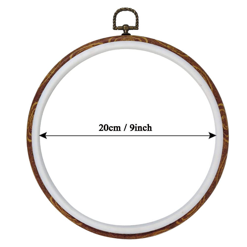 5 Pieces 8 inch Round Embroidery Hoops, Imitated Wood Plastic Display Frame for Cross Stitch Embroidery Round Hoops Arts Decoration guofa