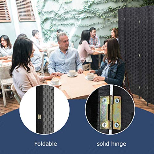 Room Dividers and Folding Privacy Screens 4 Panel 6 ft Foldable Portable Room Seperating Divider, Handwork Wood Mesh Woven Design Wall, Freestanding, Black Dkeli