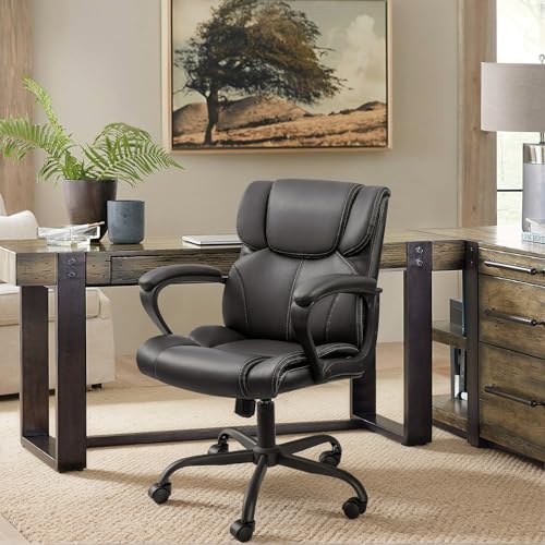 Furmax Mid Back Executive Office Chair Swivel Computer Task Chair with Armrests,Ergonomic Leather-Padded Desk Chair with Lumbar Support Furmax