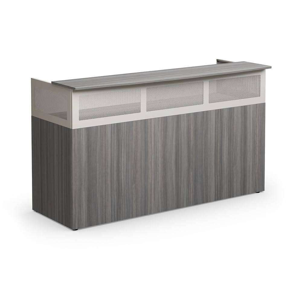 NBF Modern Reception Desk with Counter - 72" W x 29" D Durable Retail Checkout - Front Desk Reception for Office Lobby Salon Store (Gray) nbf signature series