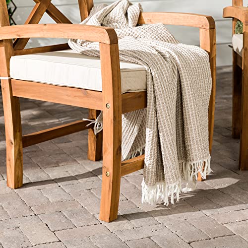 Walker Edison Delray Classic Acacia Wood X Back Patio Chairs with Cushions, Set of 2, Brown Walker Edison