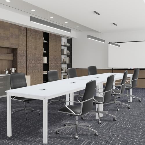 ECOTOUGE 6.5FT Conference Table, 78.7 inch Rectangle Meeting Seminar Table for 6-8 People, Modern Industrial Computer Desk with Cable Management Grommets Business Tables (Only Table), White ECOTOUGE