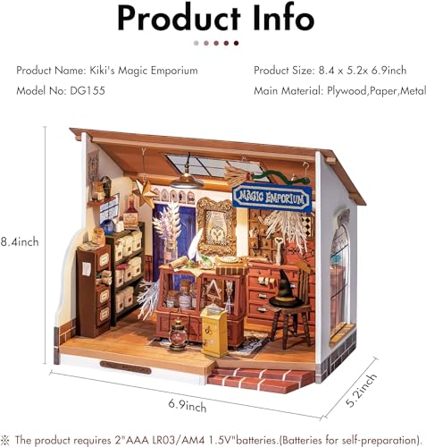 Rolife DIY Miniature House Kit Magic House, Tiny House Kit for Adult to Build, Mini House Making Kit with Furniture, Halloween for Family and Friend (Kiki's Magic Emporium)