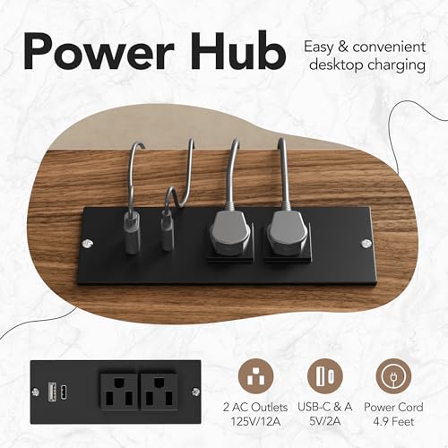 HUANUO U-Shape Standing Desk with LED Strip & Power Outrlets, 2-Tier Height Adjustable Sit Stand up Gaming Desk with Power Strip Holder, Large Computer Table for Home Office, Walnut HUANUO