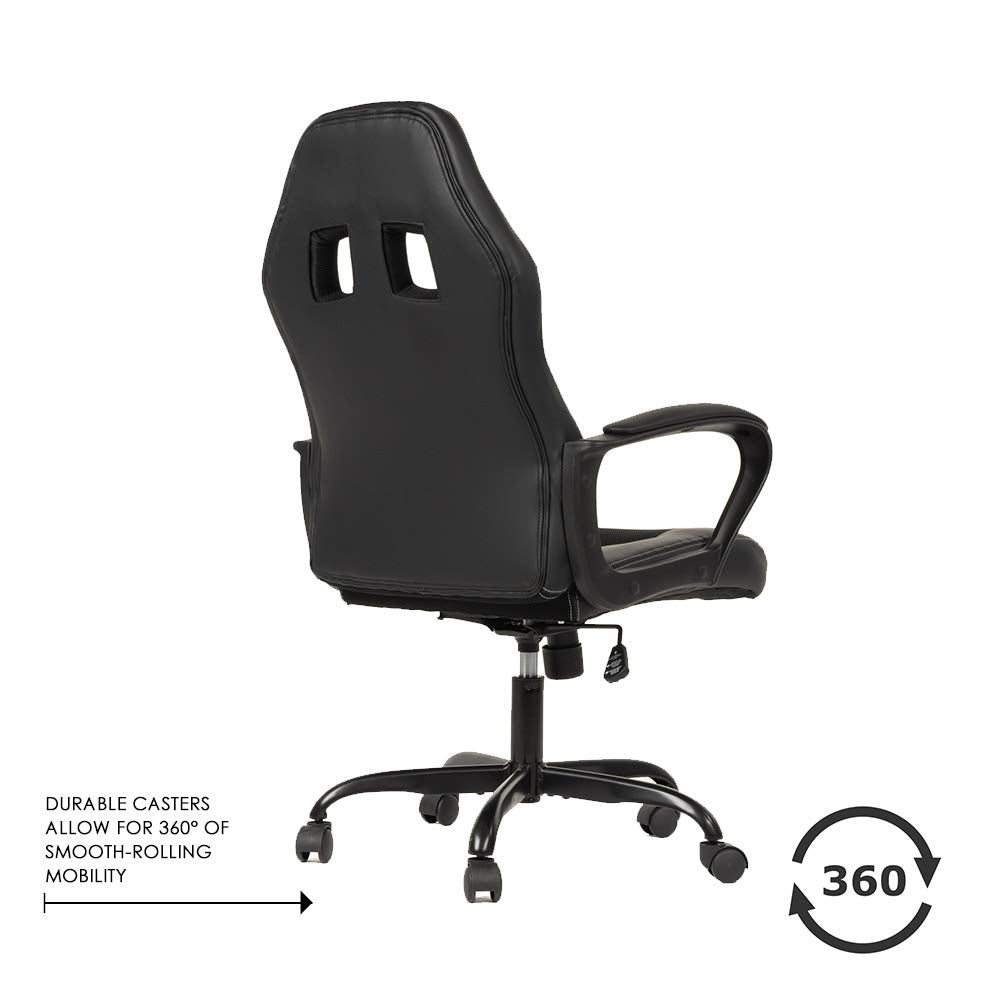Office Chair PC Gaming Chair Cheap Desk Chair Ergonomic PU Leather Executive Computer Chair Lumbar Support for Women, Men (Black) BestOffice