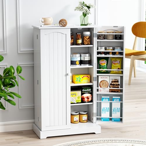 HOLTICO 41'' Freestanding Pantry Cabinet, Kitchen Pantry Storage Cabinet with Doors and Adjustable Shelves, Food Pantry Cabinet for Kitchen, Dining Room, Living Room and Garage,Snow White HOLTICO