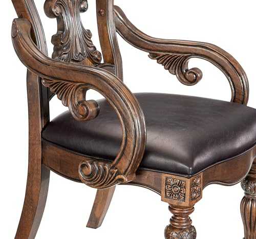 LOPOO Set of 2 Traditional Armchairs with Dark Oak Finish and Faux Leather Upholstery, Elegant Design for Dining Room LOPOO