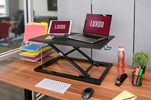 Luxor Height Adjustable Portable Pneumatic Standing Desk Converter, Stand Up Desk Riser, Tabletop Computer Workstation - Black Luxor