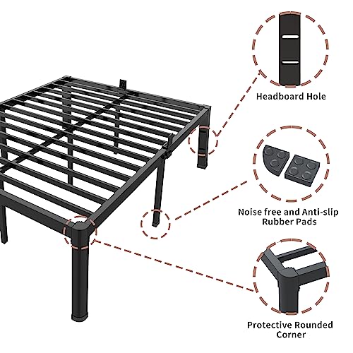 ROIL 14 inch Twin Bed Frames with Headboard Hole and Round Corner Legs Mattress Retainers 3500LBS Heavy Duty Steel Slats No Box Spring Needed Platform Noise-Free Easy Assembly ROIL