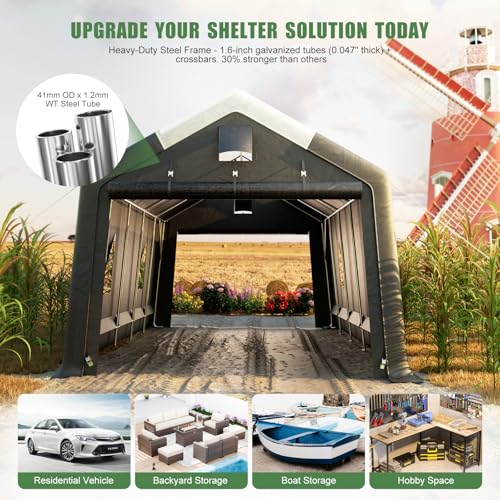 Carport Canopy 12x20FT Heavy Duty with Translucent Roof - Skyview Portable Garage with Reinforced Metal Frame, Zipper Doors, All-Weather Resistant,Waterproof Outdoor Storage Shelter for Cars/RV/ATV WACASA