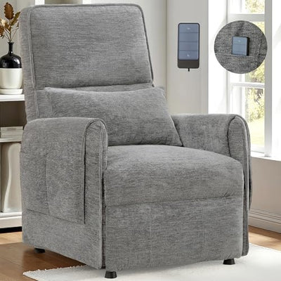 Korser Power Recliner Chair, Small Recliners for Small Spaces, Electric Recliner Chairs for Adults with Remote, Pillow and Side Pockets, Reclining Chair with Memory Function, Living Room, Chenille