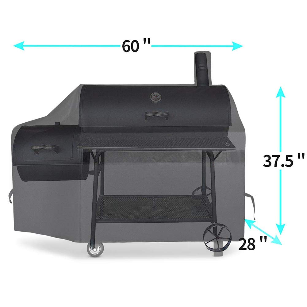 NEXCOVER Offset Smoker Cover - 60 Inch Waterproof Charcoal Grill Cover, Outdoor Heavy Duty BBQ Cover, Rip Resistant Smokestack Barbecue Cover for Brinkmann Char-Broil Weber Nexgrill, Black. NEXCOVER