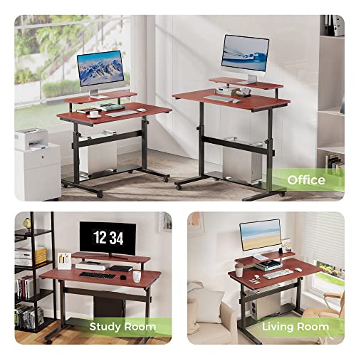Eureka Ergonomic Mobile Standing Desk 41 Inch, Lockable Home Office Height Adjustable Computer Desk PC Table with Hutch, Teak Top EUREKA ERGONOMIC