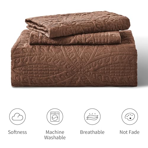 Love's cabin Quilts for Queen Bed Brown Bedspreads Bedding Set - Lightweight Bedspread Comforter - Coin Pattern Bedding Coverlet for All Season - 3 Pieces (1 Quilt, 2 Pillow Shams) Love's cabin
