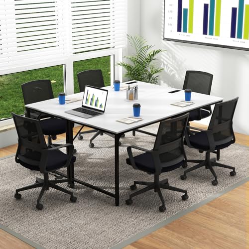 Tangkula 60" Conference Desk Set of 6, Modern Boardroom Desk with Storage Bag, Headphone Hook, Sturdy Metal Frame, Rectangular Seminar Table with Charging Station Tangkula