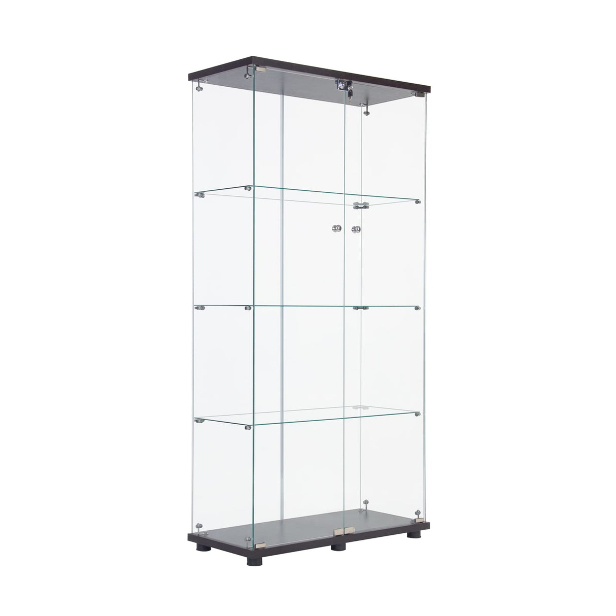 Zipzop Contemporary 4-Shelf Glass Display Cabinet with Two Doors in Upgrade Black Zipzop