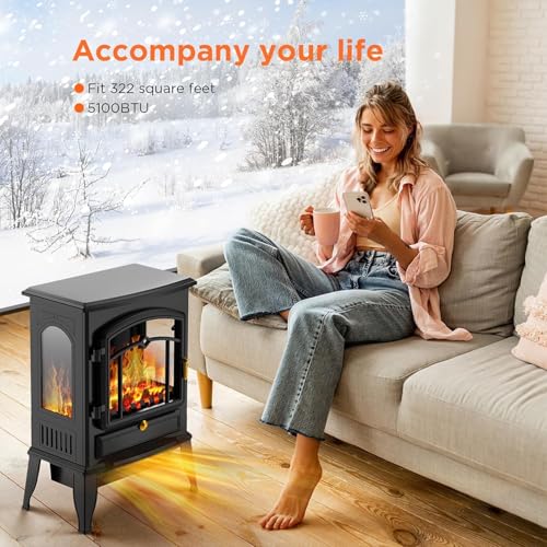 ZAFRO Freestanding Electric Fireplace Stove, Small Electric Fireplace Heater with Thermostat Control, 3D Realistic Flame,1000W/1500W & Overheating Protection, 22.28 inch ZAFRO