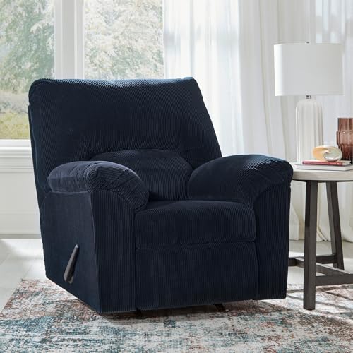 Signature Design by Ashley SimpleJoy Casual Rocker Recliner with Pillow-Top Armrest, Dark Blue