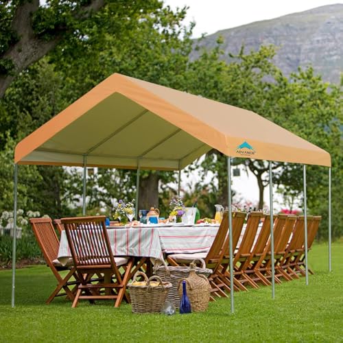 ADVANCE OUTDOOR 10x20 ft Heavy Duty Carport Potable Car Canopy Garage Party Tent Boat Shelter, Adjustable Height from 9.5 ft to 11 ft, Beige ADVANCE OUTDOOR
