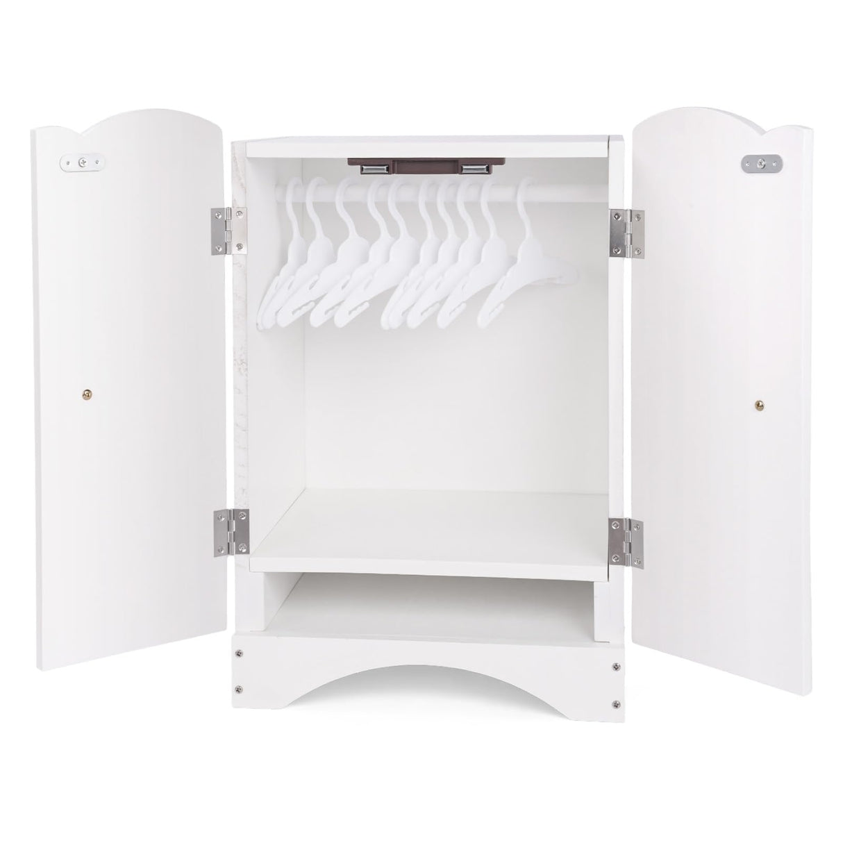 BABESIDE Wooden Baby Doll Closet, Wooden Furniture Armoire Dolls Wardrobe for Baby Doll Clothes Storage, Fit 12-16 Inch Doll Clothes, Includes 10 Clothes Hangers, Pretend Play for 3+ Girls Boys BABESIDE