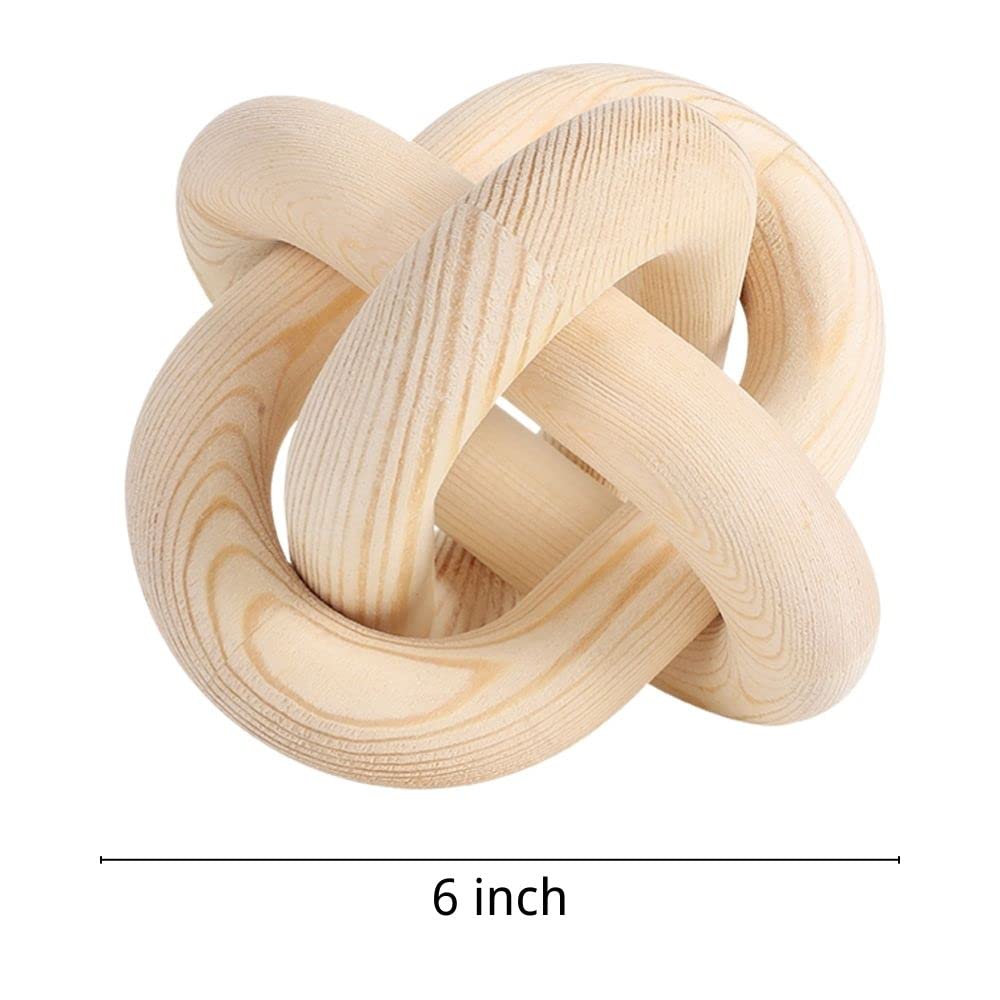 Large Wood Knot Decor, 3-Link Wood Chain Link Decor, Hand Carved Decorative Wood Knot for Coffee Table, Entryway Modern Farmhouse Shelf Decor (Natural) Pretty Comy