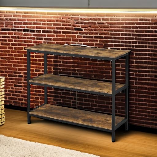 Yaheetech Industrial Console Table, 3 Tier Entryway Table with Storage Shelves, Narrow Sofa Table for Living Room, Foyer, Hallway, Entrance, Metal Frame, Rustic Brown Yaheetech