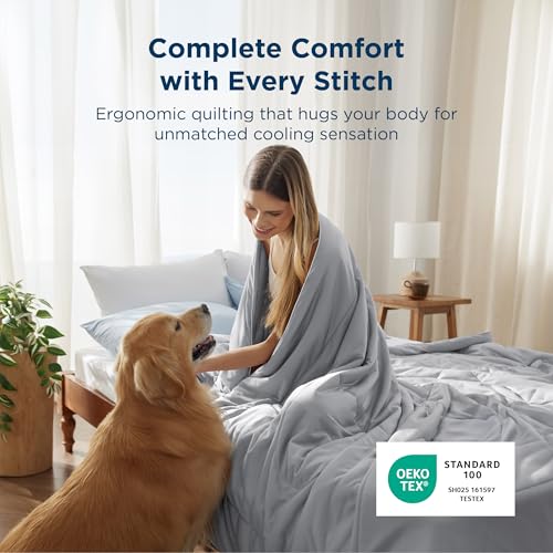 Bedsure Cooling Comforter Queen Size - GentleSoft Moisture Wicking Cooling Blanket for Hot Sleepers, Breathable Lightweight Duvet Insert, Dual-Sided Summer Blanket, Gray, 88x88 Inches Bedsure