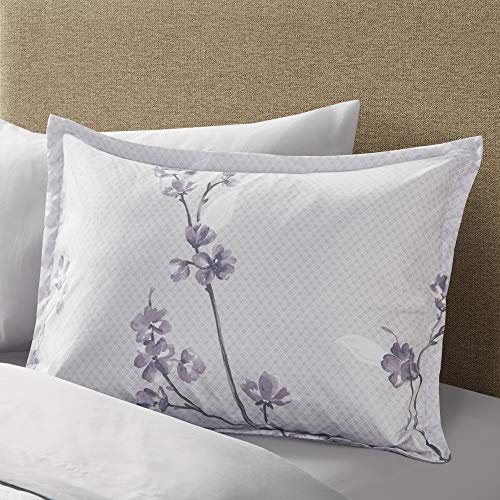Comfort Spaces Bed in A Bag - Trendy Casual Design Cozy Comforter with Complete Sheet Set with Side Pocket, All Season Cover, Matching Shams Twin XL(66 in x 90 in), Kate, Grey/Purple 6 Piece Comfort Spaces