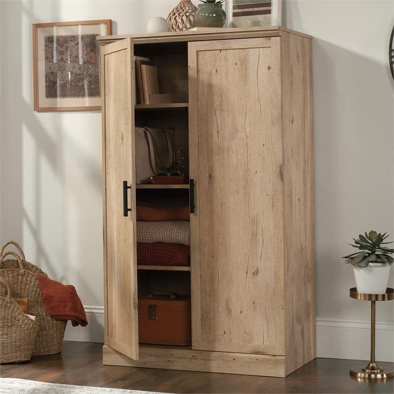 Sauder Aspen Post Storage Cabinet, L: 34.88" x W: 19.45" x H: 59.76", Prime Oak finish Sauder