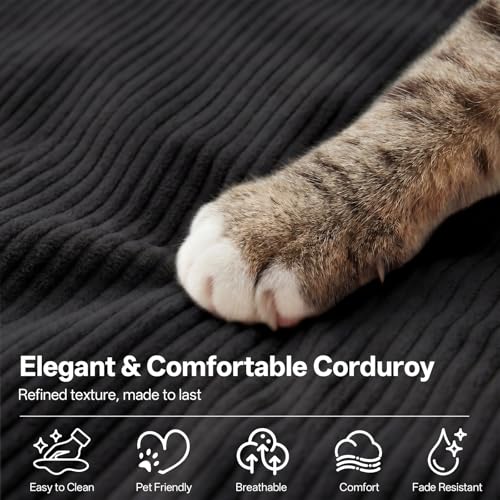 LunaHush 74.8’’ Boneless Modular Convertible Sofa Bed, Fold-Out Floor Couch Loveseat, All-Foam Futon Mattress Couch, Corduroy Sleeper Sofa for Living Room & Small Spaces, No Assembly Required, Black LunaHush