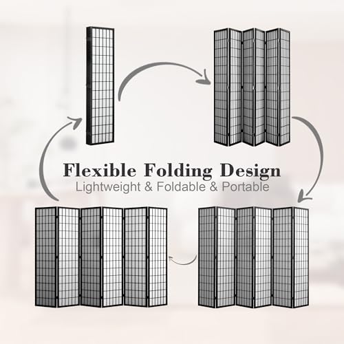WelFurGeer 6 Panel Shoji Screen Room Divider, Folding Privacy Screens, Room Partitions and Dividers, Decorative Room Dividers, Wall Dividers for Room Separation, Japanese Room Divider for Home (Black) WelFurGeer