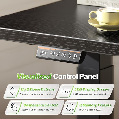 Huuger L Shaped Standing Desk with Power Outlets, 63 x 55 Inch Height Adjustable Computer Desk for Bedroom, Corner Stand up Desk for Home and Office, Work and Study, Black Huuger