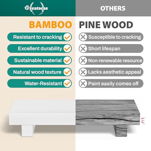 Greatseas Bathroom Tray Bathroom Decor, Small Bathroom Counter Organizer Wood Pedestal Stand, White Wood Tray for Kitchen Sink Vanity Countertop, Dish Soap Holder Display Risers 8.7" x 3.5" x 1.6" Greatseas