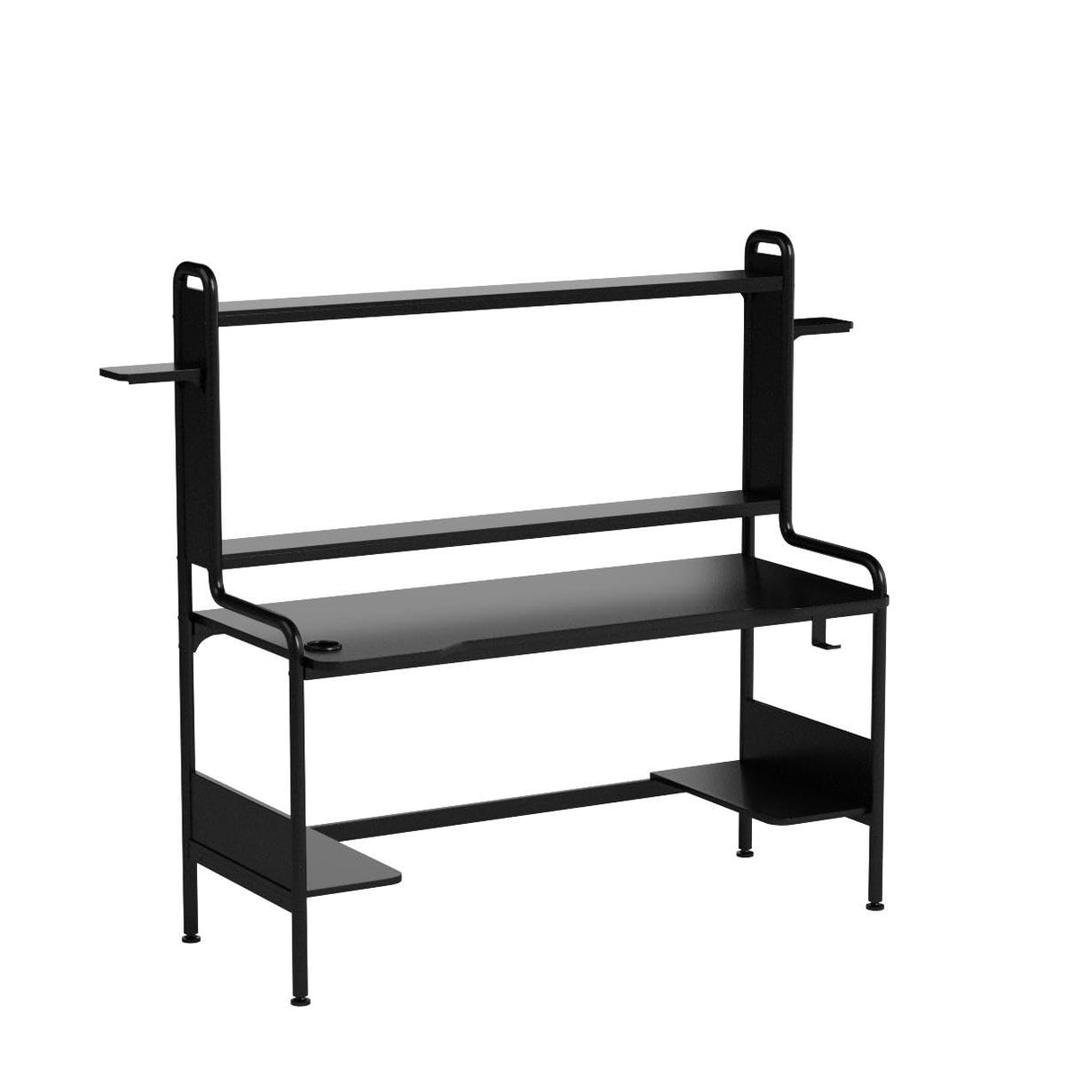 TIYASE Gaming Desk with Monitor Stand, Computer Desk with Hutch and Storage Shelves, Large PC Gamer Desk, Workstation Table with Cup Holder, Headphone Hook, Speak Stands, Black, 55 Inch TIYASE