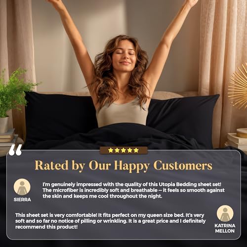Utopia Bedding Twin Sheet Set – 3 Piece Bed Sheets for Twin Size Bed, Soft and Breathable Microfiber, Includes 1 Fitted Sheet, 1 Flat Sheet and 1 Pillowcase (Black) Utopia Bedding