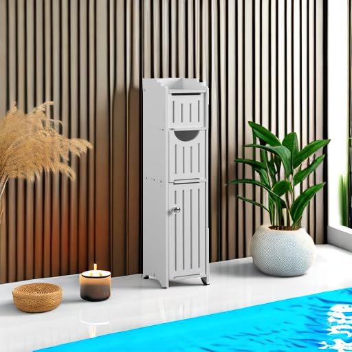 AOJEZOR Bathroom Storage Cabinet: Small Bathroom Storage Cabinet - Toilet Paper Cabinet Fit for Mega Roll,White AOJEZOR