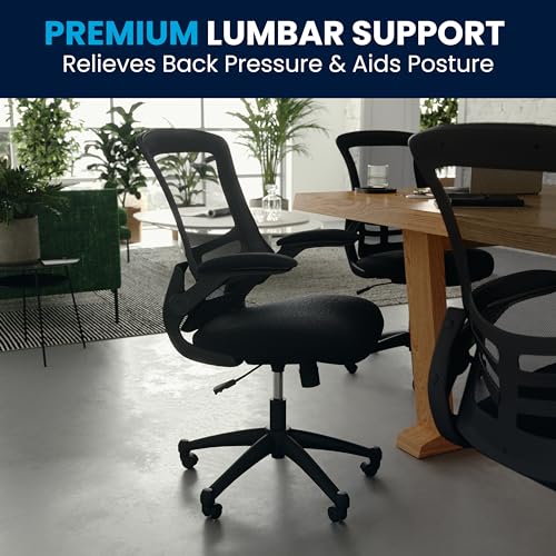 Flash Furniture Kelista Mid-Back Swivel Office Chair with Adjustable Seat Height, Ergonomic Mesh Desk Chair with Flip-Up Armrests, Black Flash Furniture